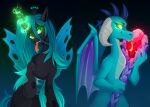  2023 anthro buvanybu dragon duo equid equine female forked_tongue friendship_is_magic glowing glowing_eyes green_eyes hair hasbro hi_res horn horse long_hair long_neck mammal membrane_(anatomy) membranous_wings my_little_pony princess_ember_(mlp) queen_chrysalis_(mlp) simple_background staff tongue tongue_out wings 