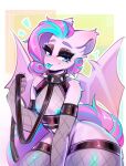  anthro bat_pony bat_wings bedroom_eyes clothing collar equid fan_character female gloves handwear haokan hasbro hi_res latex latex_gloves latex_legwear leash looking_at_viewer mammal membrane_(anatomy) membranous_wings my_little_pony narrowed_eyes seductive solo sweetie_swirl_(twilybutt) tongue tongue_out wings 