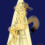  2021 anthro butt canid canine cheetah dommi_chox_(domizoni) felid feline fox fur furniture genitals hybrid long_tail looking_at_viewer male mammal nude nude_male penis rabiosarat sitting solo spots spotted_body stool tail yellow_body yellow_fur 