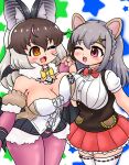  animal_ears bird_ears bird_girl bird_wings bow bowtie brown_eyes brown_hair brown_long-eared_bat_(kemono_friends) dress edamamezooooo elbow_gloves extra_ears gloves grey_hair indie_virtual_youtuber kemono_friends kemono_friends_v_project kirara_mimi kneehighs leotard long_hair microphone one_eye_closed panties red_eyes skirt socks underwear virtual_youtuber wings 