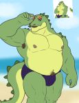  anthro armpit_hair beach bedroom_eyes belly big_nipples bigboywuff body_hair bulge bushy_hair clothing crocodile crocodile_tail crocodilian crocodylid eyebrows eyewear facial_hair glasses green_body hair hi_res male mostly_nude musclegut muscular mustache narrowed_eyes navel nipples pecs public reptile sand scalie sea seaside seductive solo thick_eyebrows thick_thighs tight_cloth tight_underwear tinted_glasses underwear water 