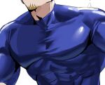  003_ssq 1boy adam&#039;s_apple bara blue_bodysuit bodysuit brown_hair close-up covered_abs facial_hair goatee head_out_of_frame large_pectorals male_focus mature_male muscular muscular_male original pectoral_focus pectorals short_hair skin_tight solo 