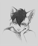 2023 anthro cinder_marshall domestic_cat felid feline felis female frown frowning_at_viewer fur hair hand_on_face headshot_portrait hi_res inner_ear_fluff lanhai looking_at_viewer mammal mouth_closed narrowed_eyes portrait signature solo tuft whiskers 