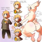  1:1 anthro anus big_breasts big_butt blonde_hair breast_growth breasts butt carrot clothed clothing colored confusion dialogue english_text female food fur gender_transformation genitals growth hair hi_res human human_to_anthro lagomorph lavendertoyz leporid male mammal mtf_transformation nipples nude plant pussy rabbit solo species_transformation text thick_thighs transformation transformation_sequence translated vegetable white_body white_fur 