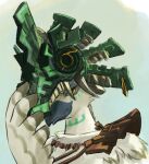  anthro armor avian beak black_beak bodypaint corruption divine_beast_vah_medoh feathers leather male mask nintendo rito sheep_riritoto shoulder_armor smile solo tears_of_the_kingdom the_legend_of_zelda tulin_(tloz) war_paint wearing_mask white_body white_feathers yellow_eyes 