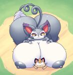  ambiguous_gender anthro areola between_breasts big_breasts big_butt black_eyes breast_smother breasts butt coin dot_eyes duo female generation_1_pokemon generation_4_pokemon grey_areola grey_nipples hi_res huge_breasts huge_butt huztar hyper hyper_breasts hyper_butt larger_female meowth multicolored_body nintendo nipples nude pokemon pokemon_(species) purugly size_difference smaller_ambiguous smothering tan_body two_tone_body whiskers yellow_sclera 