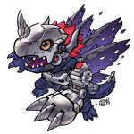 artist_name brown_eyes claws cwdw digimon digimon_(creature) digimon_adventure highres horns metalgreymon no_humans open_mouth red_hair sharp_teeth simple_background teeth torn_wings white_background wings 
