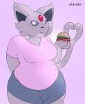  absurd_res anthro burger eeveelution espeon female food generation_2_pokemon heart_pupils hi_res nintendo overweight pokemon pokemon_(species) slightly_chubby solo zilikslider 