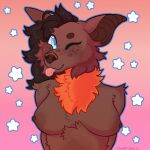  ambiguous_gender anthro bat benji_(benji) big_breasts blue_eyes breasts bust_portrait mammal neck_tuft nude one_eye_closed portrait star thunder4361 tongue tongue_out tuft wink 