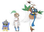  absurd_res anthro armwear big_breasts breasts brown_body clothing dress female generation_3_pokemon group hair hi_res leaf legwear nintendo nuzleaf pokeball pokemon pokemon_(species) pupils scarf seedot shiftry shirt simple_background topwear trio tunic urusee584 white_background white_hair white_pupils yellow_eyes 