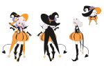  :d absurdres animal_ear_legwear ankle_boots bat_wings bcy black_cape black_footwear black_gloves black_headwear black_shirt black_thighhighs boots bow cape cat_ear_legwear cat_hat_ornament demon_horns demon_tail fang gloves hair_bow halloween_costume hand_up hat hat_bow highres horns huhu medium_hair miniskirt multiple_views pointy_footwear pumpkin_hat_ornament pumpkin_skirt purple_bow red_eyes reference_sheet ruan_miemie shirt skirt sleeveless sleeveless_shirt smile standing star_ornament tail thighhighs turnaround white_background white_hair wings witch_hat xialuo_yingling 