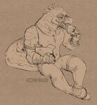  anthro claws clothing crocodile crocodilian crocodylid daylon_(dislyte) dislyte eating eyes_closed fangs male mouth_strap open_box reptile scalie shirt solo spikes tail tank_top tattoo teeth thick_tail topwear zinthings 