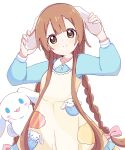  1girl blush brown_eyes brown_hair cinnamoroll dress hair_ornament highres long_hair mesushio oomuro-ke oomuro_hanako sanrio smile solo very_long_hair yuru_yuri 