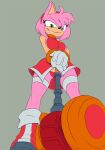  accessory amy_rose anthro black_nose clothed clothing eulipotyphlan female footwear gloves green_eyes grey_background hair hair_accessory hammer handwear hedgehog hi_res imric1251 mammal pink_body pink_hair sega shoes simple_background solo sonic_the_hedgehog_(series) thong tools underwear 