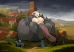  anthro balls bear big_balls big_butt big_penis butt chair furniture genitals hi_res huge_balls huge_penis hyper hyper_balls hyper_genitalia hyper_penis kutsiihvost male mammal medieval muscular overweight overweight_male penis sitting_on_balls throne village 