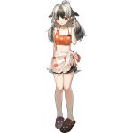  1girl arknights bare_legs bikini black_footwear black_hair full_body grey_hair long_hair looking_at_viewer multicolored_hair navel norizc official_alternate_costume official_art orange_bikini orange_eyes polka_dot polka_dot_bikini sarong snowsant_(arknights) solo standing stomach swimsuit transparent_background two-tone_hair 