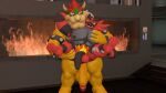  16:9 3d_(artwork) anthro arm_around_neck armband armwear balls big_balls big_hands big_penis black_penis bowser bracelet claws clothing digital_media_(artwork) duo feet feet_in_air felid feline fingers fire fireplace flaccid front_view fur generation_7_pokemon genitals hair handwear hi_res holding_chest holding_leg holding_partner horn huge_balls huge_penis humanoid humanoid_genitalia humanoid_penis incineroar jewelry koopa larger_male legs_up looking_at_another male male/male mammal mario_bros mario_day multicolored_body multicolored_fur muscular muscular_anthro muscular_male nintendo nipples nude pec_grab pecs penis pokemon pokemon_(species) red_hair saggy_balls scalie size_difference source_filmmaker spiked_armband spiked_bracelet spikes standing temrix vein veiny_penis widescreen 