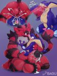  absurd_res anthro bagu balls big_balls big_penis blue_body blush bodily_fluids cum cum_in_ass cum_in_mouth cum_inside duo english_text erection eyes_closed french_kissing fur generation_6_pokemon generation_7_pokemon genital_fluids genitals greninja hi_res incineroar kissing male male/male nintendo penis pokemon pokemon_(species) red_body red_eyes red_fur simple_background striped_body striped_fur stripes tail text tongue tongue_out 