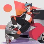  absurd_res anderfox anthro canid canine clothing daymoon_100 fashion fox hi_res invalid_tag jacket male male/male mammal open_mouth red_fox smile solo street tail tongue top_(disambiguation) topwear 