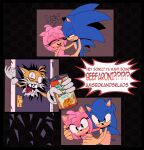  absurd_res accessory amy_rose anthro breasts comic confusion door embarrassed embrace eulipotyphlan female food group happy headband hedgehog hi_res insane male male/female mammal miles_prower nude romantic romantic_couple sad sega simple_background sonic_the_hedgehog sonic_the_hedgehog_(series) speech_bubble trio 