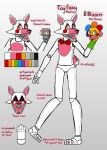  animatronic anthro bow_tie caloxya canid canine duo exposed_endoskeleton five_nights_at_freddy&#039;s five_nights_at_freddy&#039;s_2 fox hand_puppet hi_res intersex looking_at_viewer machine mammal mangle_(fnaf) markings model_sheet open_mouth pink_markings puppet redesign robot scottgames short_tail tail white_body yellow_eyes 