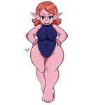  absurd_res aspirantpill big_breasts black_eyes blue_clothing blue_leotard blush blush_lines breasts chronoa clothing dragon_ball dragon_ball_xenoverse eyelashes female hand_on_hip hi_res humanoid kaioshin leotard navel_outline nipple_outline open_mouth pink_body pink_skin short_stack simple_background solo supreme_kai_of_time thick_thighs white_background wide_hips 