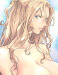  1girl bare_shoulders blonde_hair blue_eyes breasts castlevania castlevania:_symphony_of_the_night cleavage collarbone grel_(r6hgvu5) large_breasts lips long_hair looking_at_viewer maria_renard parted_lips simple_background smile solo very_long_hair 