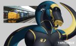 anthro black_body black_scales blue_body blue_scales breasts british_rail class_37 dragon english_electric female hi_res how_to_dragon_your_train hybrid living_machine living_train living_vehicle locomorph locomotive machine markings number scales solo thacurus train vehicle yellow_eyes yellow_markings 