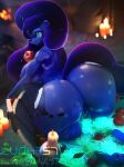  3d_(artwork) absurd_res anthro anthrofied apple areola big_breasts big_butt blue_eyes blue_hair breasts bucket butt candle candlelight candlestick container digital_media_(artwork) eating equid equine ethereal_hair ethereal_tail female food friendship_is_magic fruit genitals hair hasbro hi_res horn huge_butt light lunar57 mammal my_little_pony nipples plant princess_luna_(mlp) pussy sparkles unicorn water wet 