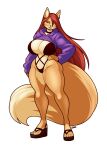  2023 anthro big_breasts bikini blazbaros breasts canid canine choker cleavage clothed clothing cropped_hoodie curvy_figure dipstick_tail eyebrows eyelashes feet female fluffy fluffy_tail footwear fox fur green_eyes hair hand_on_hip hi_res huge_breasts jewelry long_hair looking_at_viewer mammal markings necklace plantigrade red_hair sandals smile solo swimwear tail tail_markings tan_body tan_fur thick_thighs wide_hips 