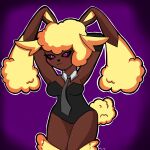  1:1 2023 absurd_res anthro blush breasts brown_body clothed clothing colored digital_drawing_(artwork) digital_media_(artwork) female fur generation_4_pokemon hair hi_res human lagomorph leporid looking_at_viewer lopunny mammal nintendo pokemon pokemon_(species) purple_eyes rabbit shaded signature solo tail youkairyu 