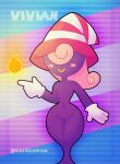  absurd_res blush clothing cordicedraw curvy_figure cute_expression female fire flag gloves hair handwear hat headgear headwear hi_res humanoid magic_user mario_bros navel nintendo paper_mario paper_mario:_the_thousand_year_door pink_hair purple_body shadow_siren short_stack smile solo thick_thighs vivian_(mario) wide_hips witch witch_hat 