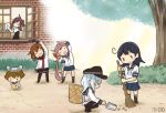  6+girls ahoge akebono_(kancolle) bell black_hair black_headwear black_sailor_collar black_skirt black_thighhighs black_vest blue_sailor_collar blue_skirt brown_hair flat_cap flower gloves grey_hair hagikaze_(kancolle) hair_bell hair_flower hair_ornament hat hibiki_(kancolle) ikazuchi_(kancolle) jingle_bell kantai_collection long_hair long_sleeves multiple_girls neckerchief one_side_up outdoors pink_flower pleated_skirt purple_hair red_neckerchief saiguchi_otoufu sailor_collar school_uniform serafuku short_hair short_sleeves side_ponytail skirt thighhighs tree ushio_(kancolle) vest white_gloves window yukikaze_(kancolle) 