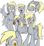  absurd_res blonde_hair derp_eyes derpy_hooves_(mlp) digital_media_(artwork) dogscringe equid equine feathered_wings feathers female feral flying folded_wings food friendship_is_magic grey_body grey_feathers hair hasbro hi_res letter looking_at_viewer mammal mouth_hold muffin my_little_pony open_mouth open_smile pegasus simple_background smile spread_wings tail white_background wings yellow_eyes yellow_tail 
