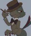  anthro avian baytaboo bird bottomless bow_tie cigar clothed clothing disney feathers gloves green_body green_feathers half-closed_eyes handwear hat headgear headwear jose_carioca male narrowed_eyes parrot red_eyes smile smirk solo suit tail_feathers top_hat walking_cane 