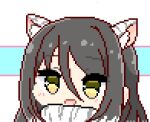  1girl :d animal_ear_fluff animal_ears blush enishi82400 extra_ears hair_between_eyes happy long_hair looking_at_viewer open_mouth pixel_art princess_connect! shiori_(princess_connect!) simple_background smile solo tiger_ears tiger_girl yellow_eyes 