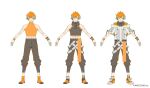  1boy abs anklet aqua_hair bare_shoulders belt black_pants black_shirt bracelet copyright_name drawstring full_body gradient_hair hair_ornament jacket jewelry kazama_raita lightning_bolt_hair_ornament lightning_bolt_symbol male_focus multicolored_hair multiple_views nijisanji official_art orange_eyes orange_hair orange_shirt orange_socks pants reference_sheet second-party_source shirt shoes simple_background sleeveless sleeveless_shirt sneakers socks straight-on usami_rito white_background white_belt white_footwear white_jacket wristband zipper 