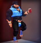  anthro blue_clothing blue_footwear blue_jacket blue_jockstrap blue_shoes blue_topwear blue_underwear bracelet bulge canid canine canis casuallynoted charlie_(casuallynoted) clothing collar cowardlion domestic_dog footwear glow_bracelet hi_res jacket jewelry jockstrap leaning_against_wall male mammal mastiff molosser muscular paw_shoes puffy_jacket rottweiler shoes solo solo_cup spiked_bracelet spiked_collar spikes topwear underwear 