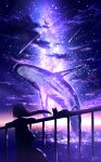  1girl animal cat cloud highres long_hair night night_sky ocean original outdoors scenery shooting_star signature sky skyrick9413 solo star_(sky) starry_sky whale 