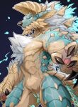  ambiguous_gender anthro capcom fanged_wyvern hi_res horn looking_at_viewer monster_hunter pecs simple_background solo standing thighs_up wiosvikulan yellow_eyes zinogre 