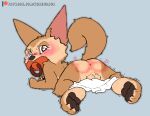  absurd_res anthro anus backsack balls blush bodily_fluids butt canid canine diaper disney fennec finnick_(zootopia) fox genitals hi_res infantilism kuuneho looking_at_viewer looking_back male mammal object_in_mouth open_diaper pacifier pacifier_in_mouth shaking solo spank_marks tears tears_of_pain text trembling url zootopia 