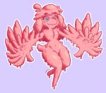  anthro avian bird digital_media_(artwork) dripping feather_hands feathers female flat_chested goo_creature hair miniscule_(minisculeiscool) nub_feet pink_body simple_background slime solo tail tuft 