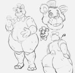  animatronic anthro bear big_butt bow_tie butt clothing five_nights_at_freddy&#039;s freddy_(fnaf) hat headgear headwear machine male mammal monochrome robot scottgames slightly_chubby smile solo spicysausages tail thick_thighs wide_hips 