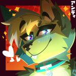  &lt;3 2023 anthro black_nose blue_body blue_collar blue_eyes blue_fur blue_pupils border buckteeth canid canine collar collar_only eyebrows fox fur green_body green_fur green_hair hair half-closed_eyes hybrid icon lagomorph leporid looking_at_viewer male mammal narrowed_eyes nude pupils rabbit raised_eyebrow red_border skweekers solo sparkles teeth 