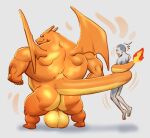  anthro back_muscles balls big_balls butt charizard duo generation_1_pokemon genitals hi_res huge_balls human hyper hyper_balls hyper_genitalia lotolotl male male/male mammal muscular muscular_anthro muscular_male muscular_thighs nintendo non-mammal_balls pokemon pokemon_(species) smug_face wings 