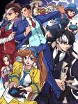  3boys 4girls ace_attorney apollo_justice athena_cykes bandage_over_one_eye bandaged_arm bandages black_coat black_eyes black_hair black_necktie black_suit blue_eyes blue_headwear blue_necktie blue_pants blue_suit braid brown_eyes brown_hair capelet chain closed_mouth coat earrings gloves hair_rings hat jacket jacket_on_shoulders jewelry juniper_woods long_sleeves multicolored_hair multiple_boys multiple_girls necklace necktie open_clothes open_jacket open_mouth orange_hair pants partially_fingerless_gloves pearl_fey phoenix_wright phoenix_wright:_ace_attorney_-_dual_destinies ragi_(od6fine) red_necktie red_pants red_suit side_ponytail simon_blackquill single_earring single_glove suit teeth trucy_wright twin_braids twintails two-tone_hair upper_teeth_only white_gloves white_hair yellow_jacket 