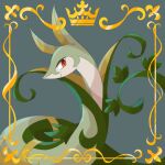  animal_focus closed_mouth colored_skin commentary_request green_skin grey_background highres multicolored_skin no_humans pokemon pokemon_(creature) red_eyes serperior slit_pupils snake solo towa_(clonea) two-tone_skin white_skin 