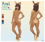  absurd_res anthro ariel_(kiyosama) balls blue_eyes brown_body brown_fur brown_hair choker ear_piercing fur genitals girly hair hand_on_hip hi_res jewelry lagomorph leporid male mammal model_sheet necklace nipples nipu penis piercing rabbit small_penis solo spots spotted_body spotted_fur 