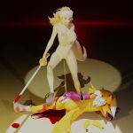  3d_(artwork) accessory after_fight animated anthro areola athletic banana bandai_namco big_breasts blood blood_splatter bodily_fluids breasts clothing deep_wound digimon digimon_(species) digital_media_(artwork) duo female female/female food footwear fruit furromantic genital_fluids genitals gloves gore handwear headband hi_res honigkuchenpferd mammal melee_weapon minkmen_(one_piece) mostly_nude nipples one_piece peeing peeing_on_another pink_areola pink_nipples plant pussy renamon shoes short_animation simple_background sword tail teeth urine wanda_(one_piece) watersports weapon wounded 