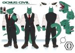  anthro black_sclera bodily_fluids bulge civil claws clothing dragon dress_pants dress_shirt dress_shoes electrical_plug facial_expressions horn lizard male markings model_sheet necktie ocnus orange_eyes pointed_tail reptile saliva samaraka scalie scar shirt solo tail teeth tongue topwear vest villian 